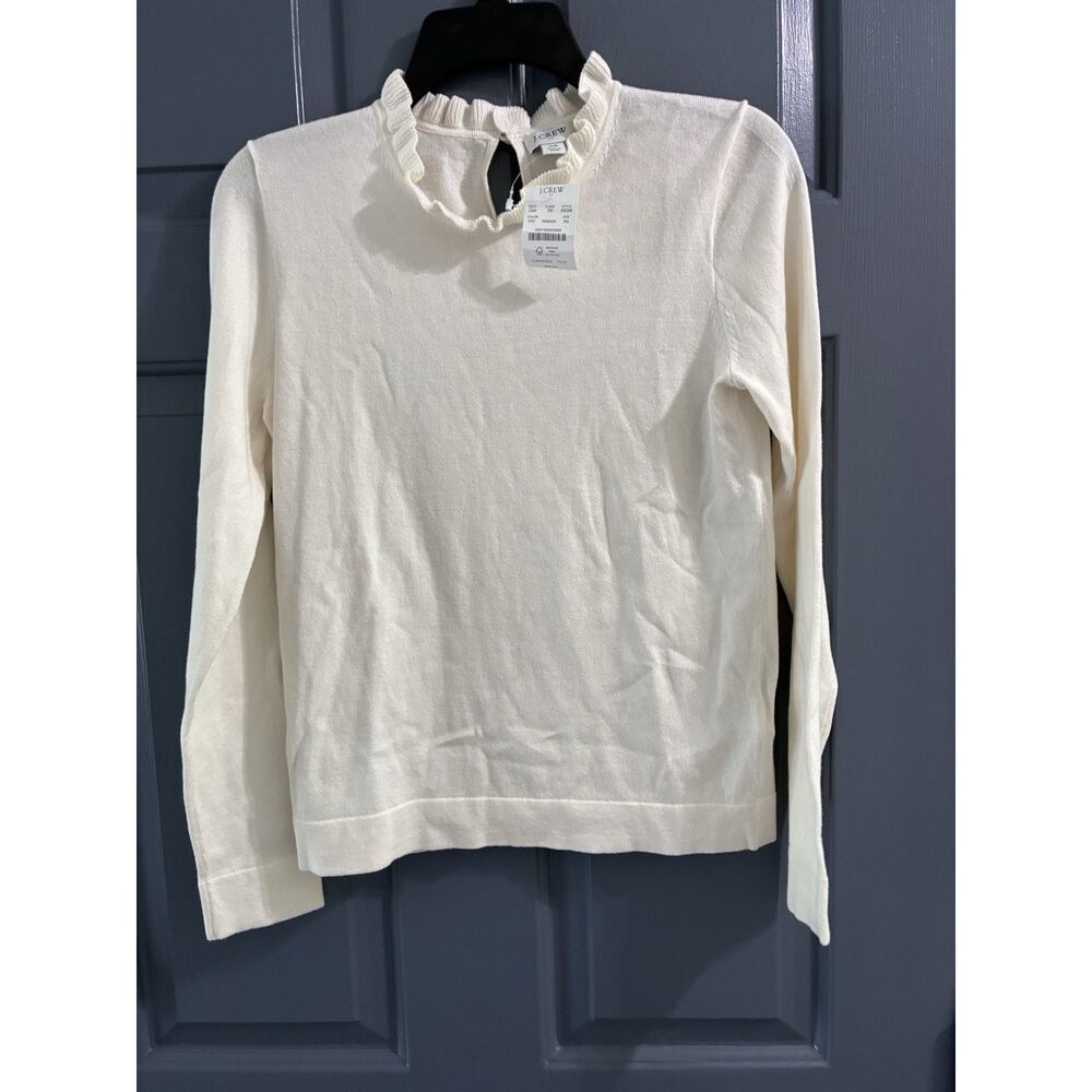 NEW J.CREW IVORY RUFFLENECK SWEATER AS298 SZ XS